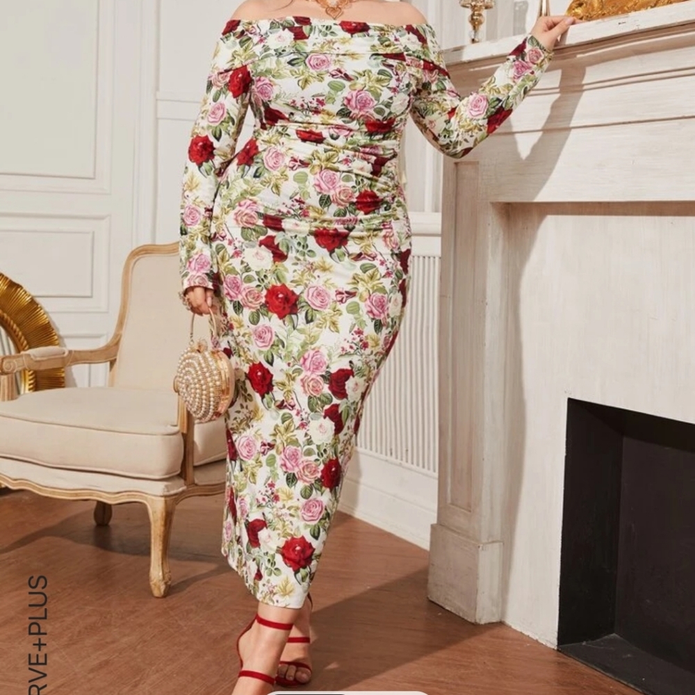 Floral Offshoulder Slitback Dress